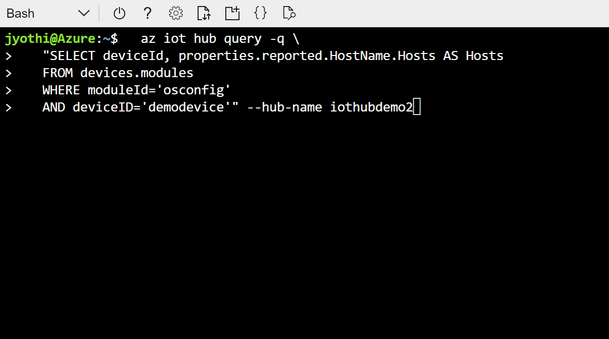 Screen capture showing query of hosts for single device