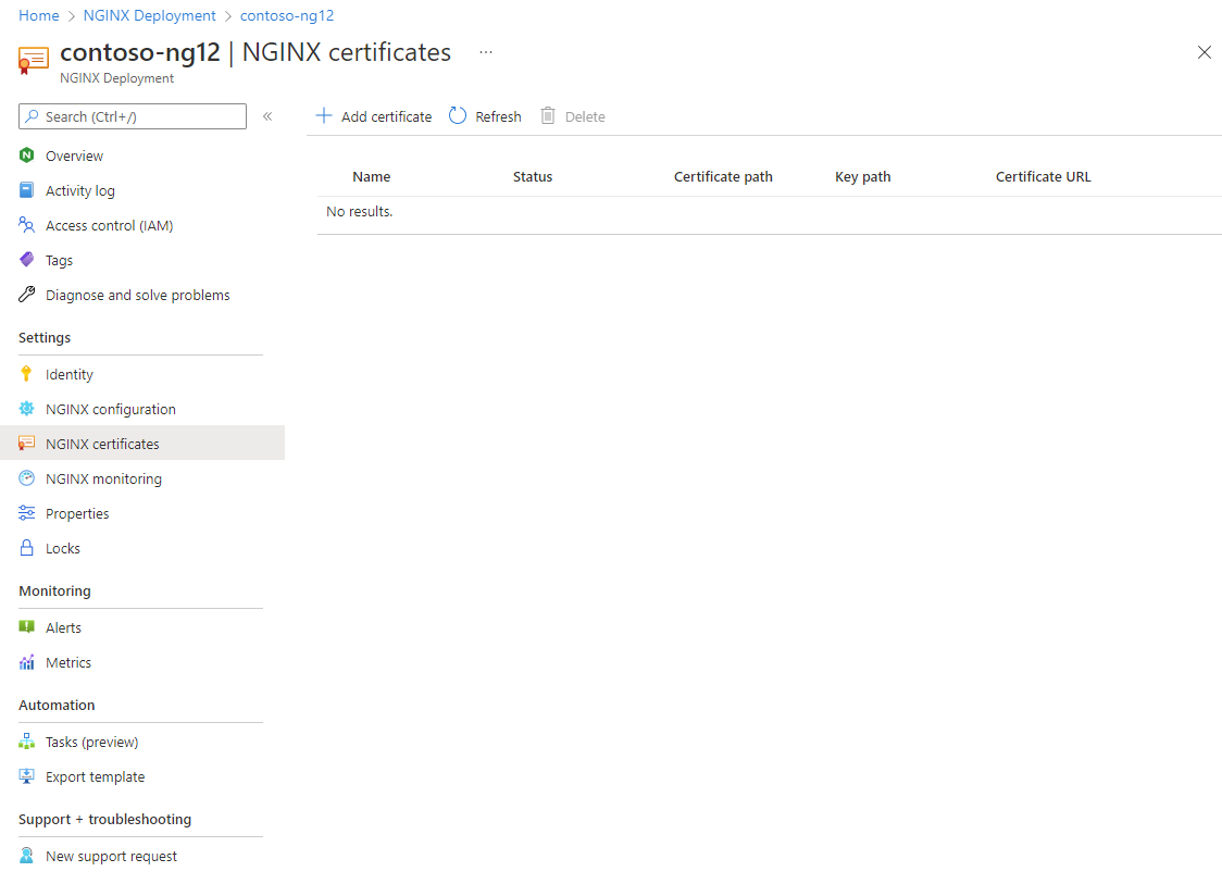 Screenshot of NGINX certificate uploading.