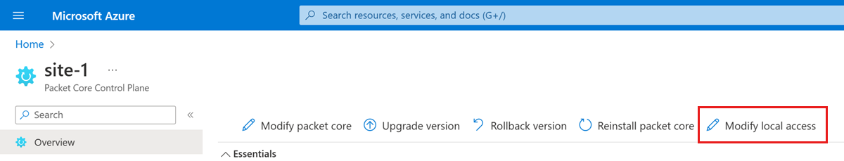 Azure 门户的屏幕截图，其中显示了“修改本地访问”选项。