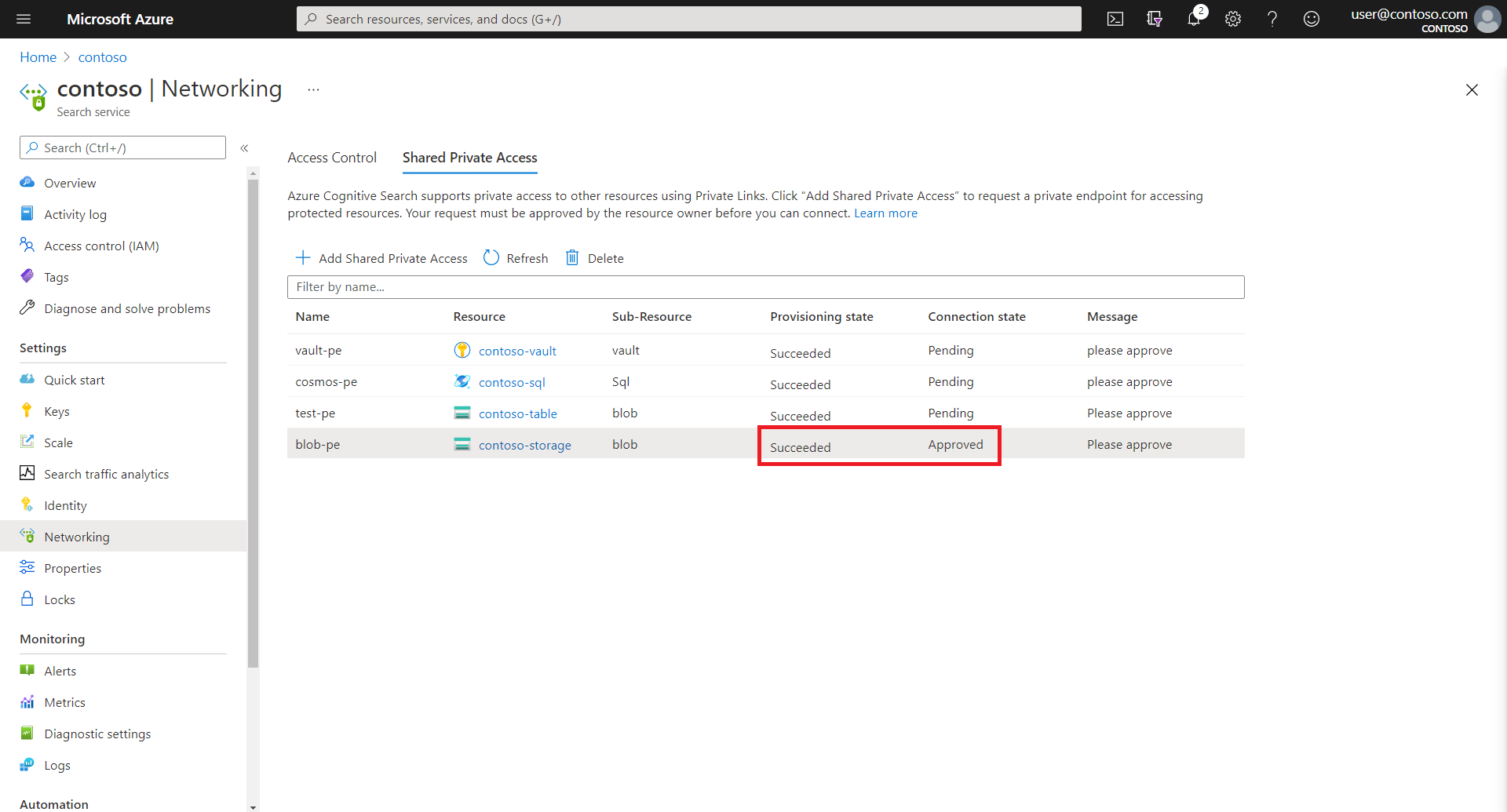 Screenshot of the Azure portal, showing an 