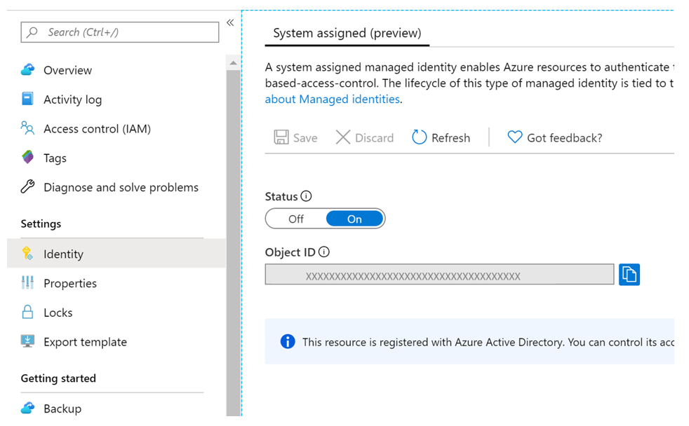 显示 Azure 门户和“恢复服务”页。