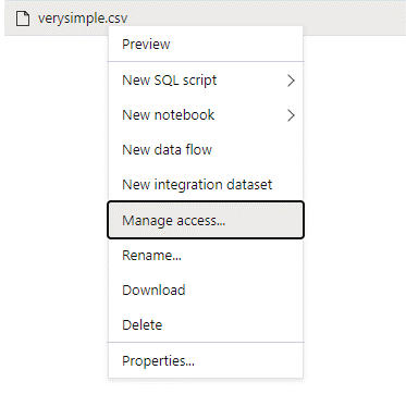 Screenshot that shows the manage access option.