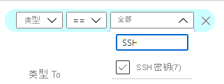 显示如何筛选列表以查看所有 SSH 密钥的屏幕截图。
