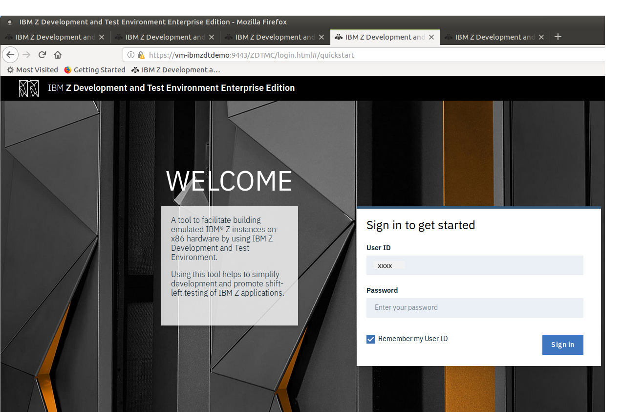 IBM zD&T Enterprise Edition 的“Welcome”(欢迎)屏幕
