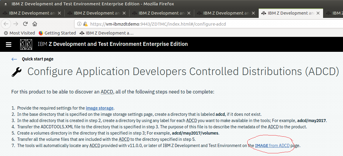 IBM zD&T Enterprise Edition -“Configure ADCD”(配置 ADCD)屏幕