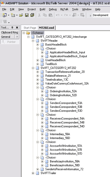 显示 SWIFT 交换的示例 XSD 架构的图像。