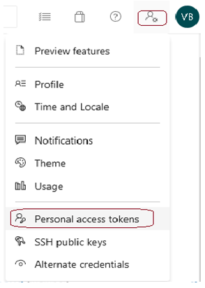 在 Azure DevOps 中打开帐户个人访问令牌安全性。