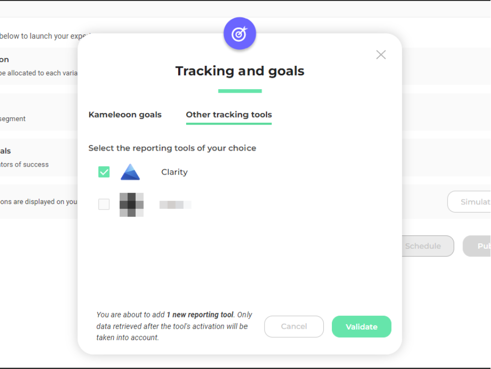 Select Clarity as reporting tool in tracking and goals.