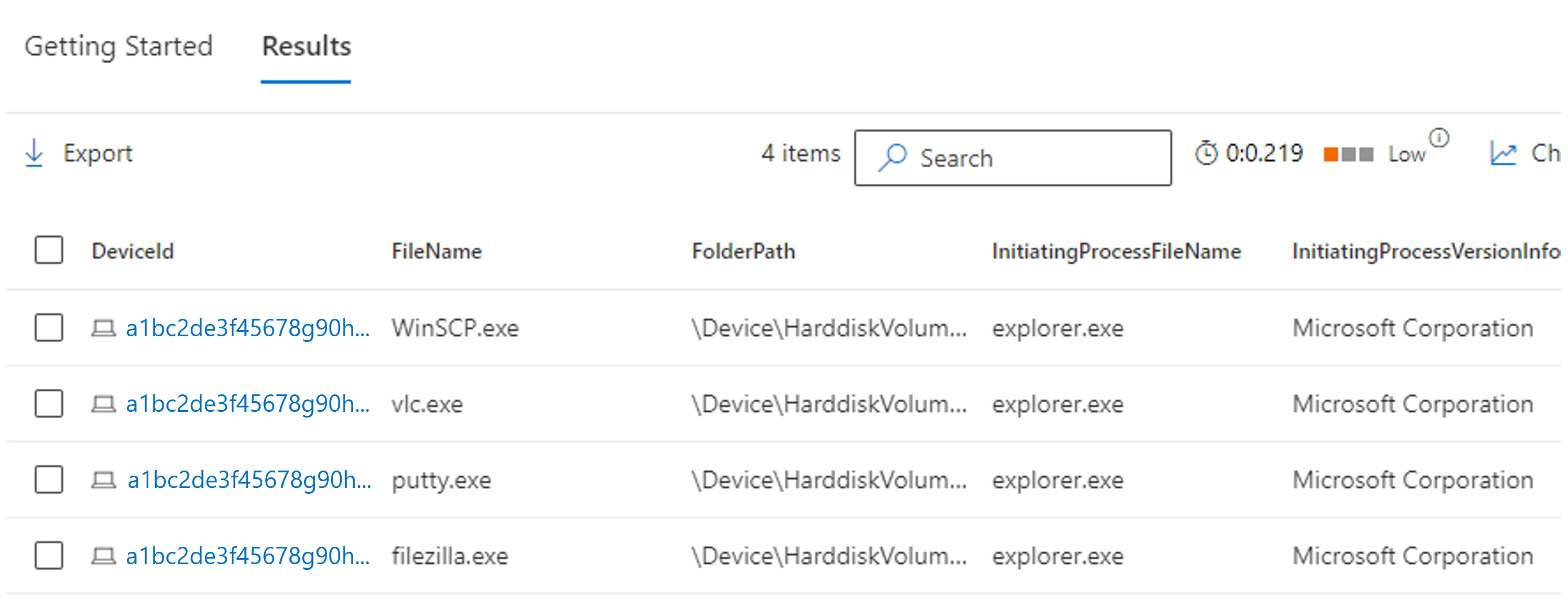 查询输出的屏幕截图。