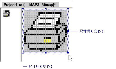 Sizing handles on a bitmap.