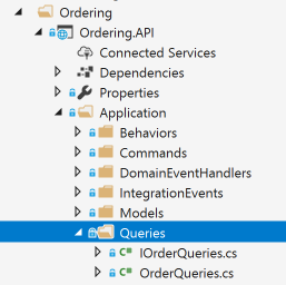 Ordering.API 项目的“查询”文件夹的屏幕截图。