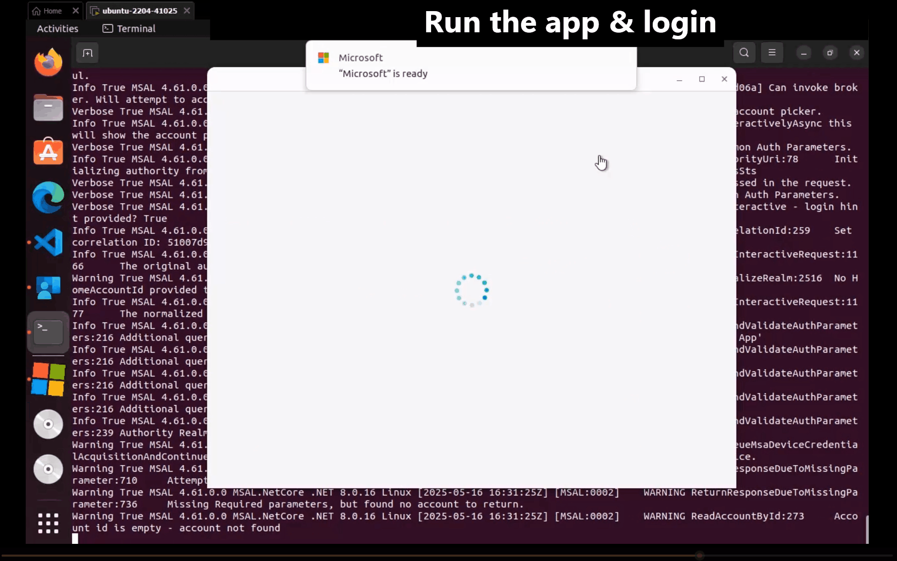 一个动画 gif，展示用户使用支持代理的 InteractiveBrowserCredential 实例进行身份验证时的 Linux 登录体验。