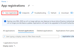 A screenshot showing the location of the New registration button in the App registrations page.
