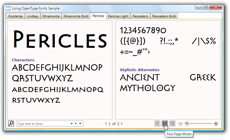 显示 OpenType 字体的屏幕截图。