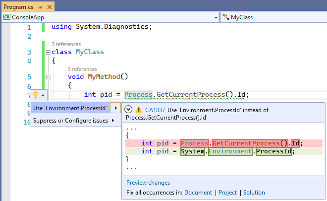 Code fix for CA1837 - Use 'Environment.ProcessId' instead of 'Process.GetCurrentProcess().Id'