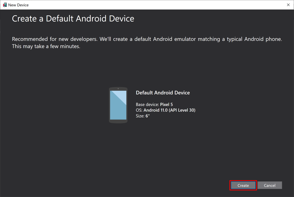 “新建 Android 设备”窗口。