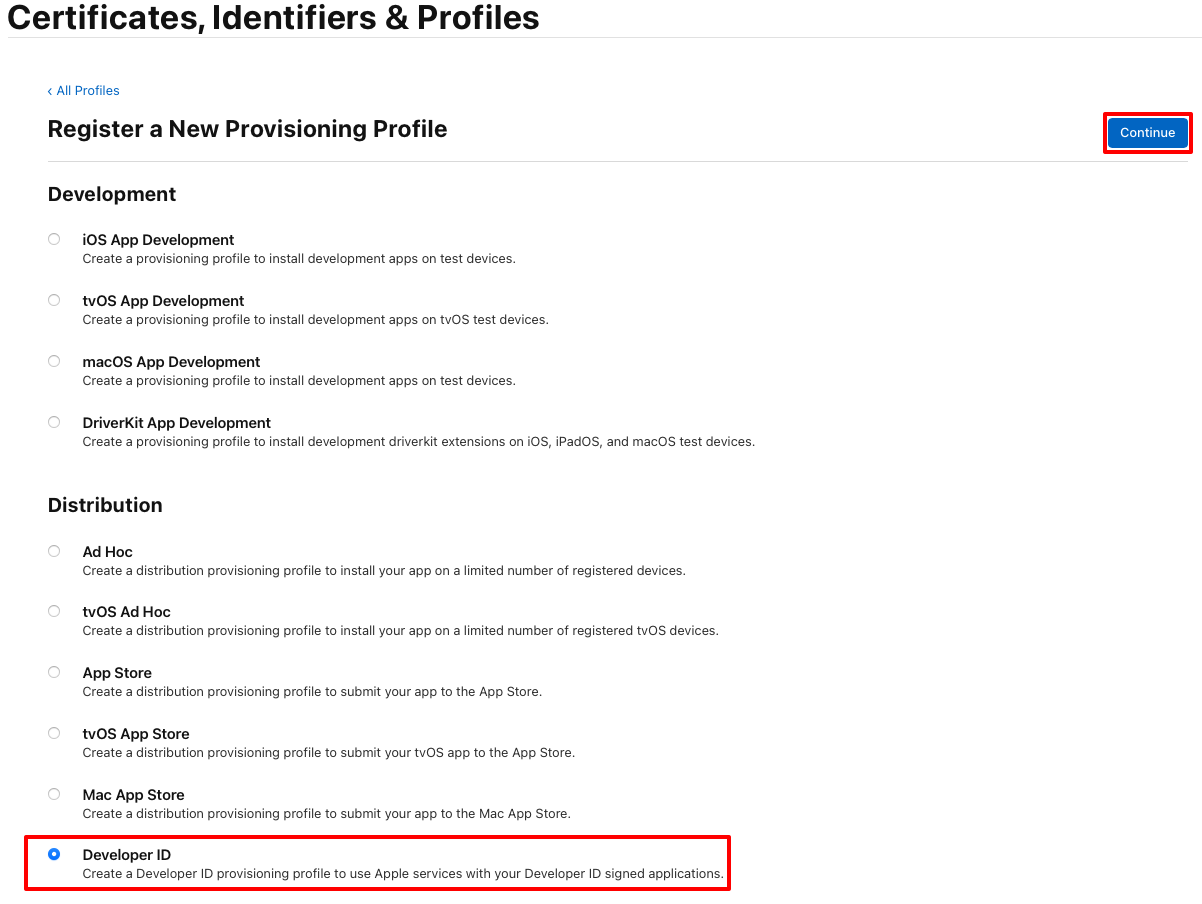 Register a provisioning profile distribution outside the App Store.