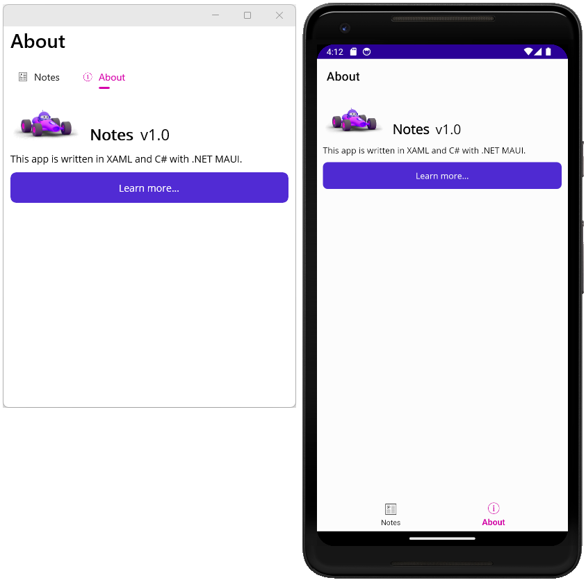 .NET MAUI 应用教程的“关于”页面。