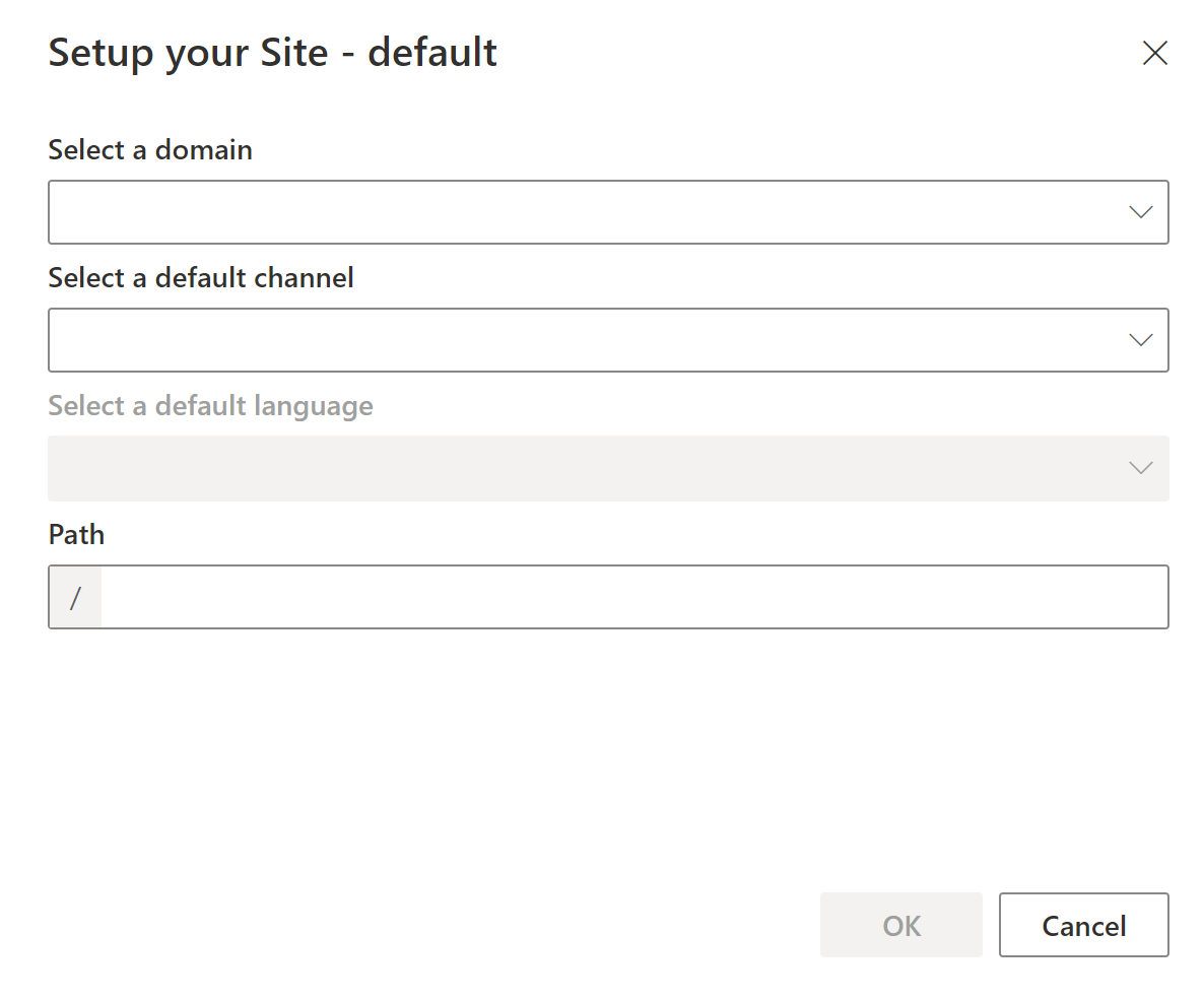 Screenshot of the Setup your Site dialog box in Commerce site builder.