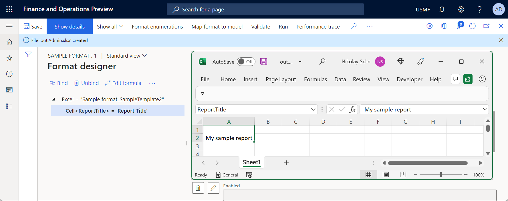 在 Excel 桌面应用程序中查看生成的文档。