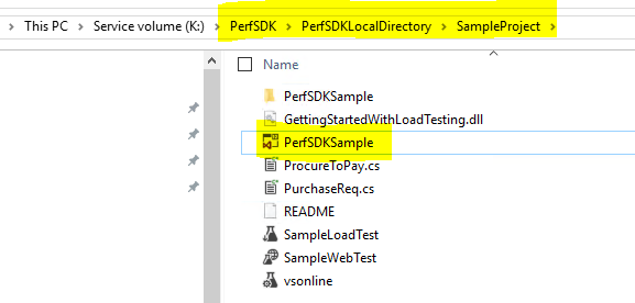 Screenshot of the PerfSDK directory.