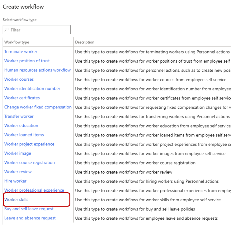 选择工作人员技能工作流。