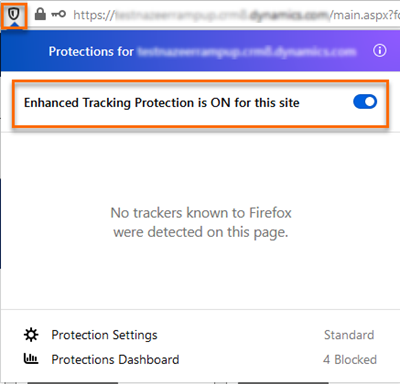 Firefox 中的配置预防跟踪部分。