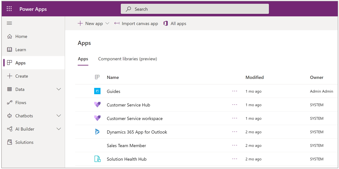 在 Power Apps 中选择 Guides 应用。