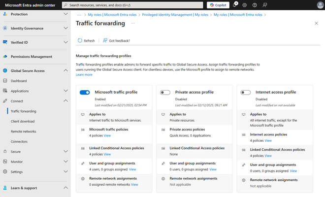 “流量转发配置文件”屏幕的屏幕截图。