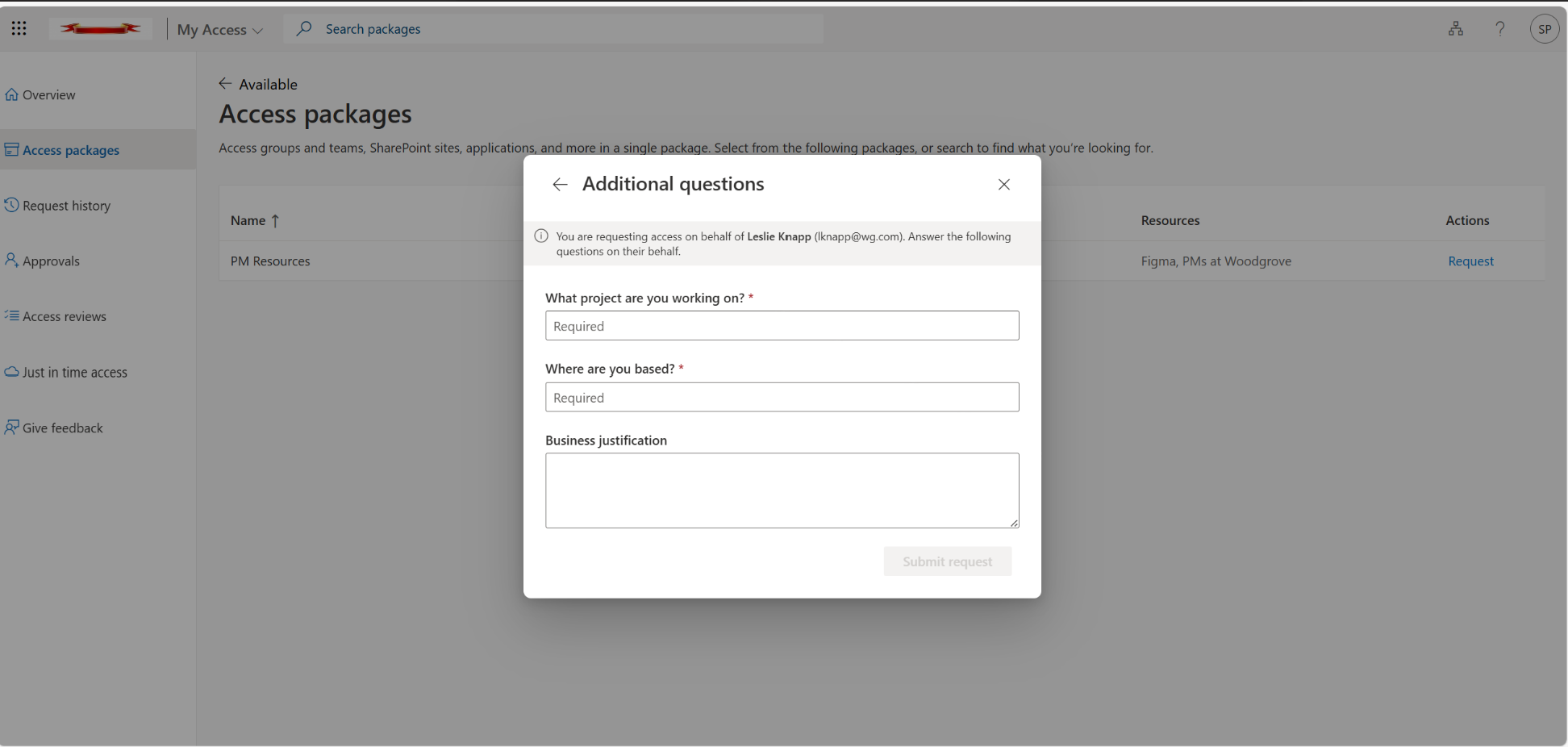 请求直接报表访问包的理由问题的屏幕截图。