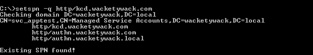 显示 SetSPN 命令窗口的屏幕截图。