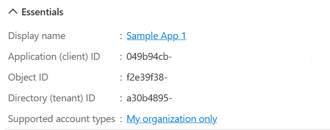 Screenshot of the Microsoft Entra App Registration Detail.