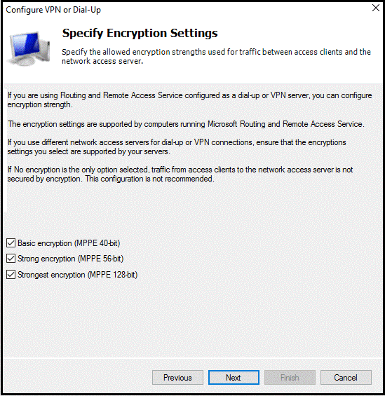 The Specify Encryption Settings window