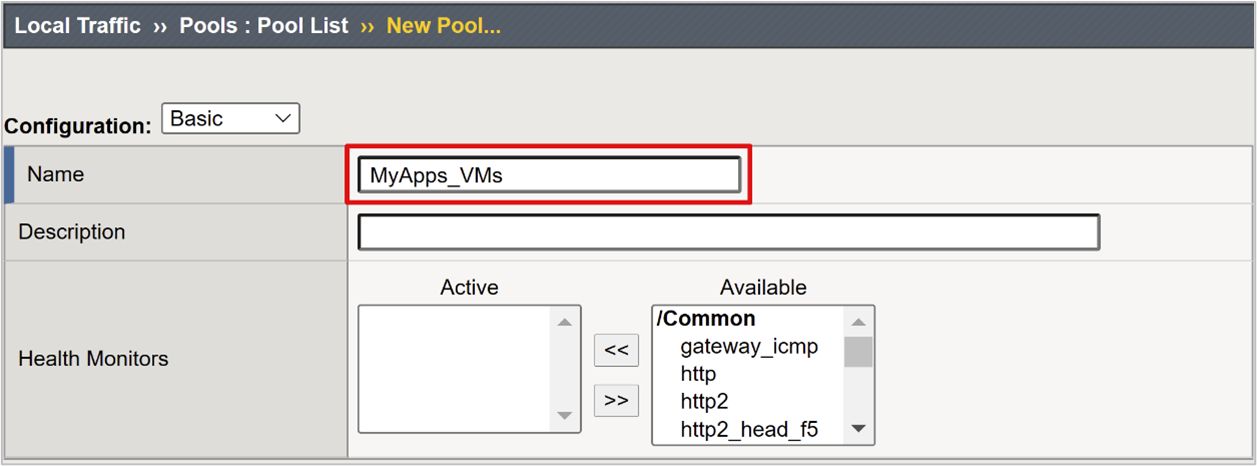 “新建池”下的“名称”字段的屏幕截图。