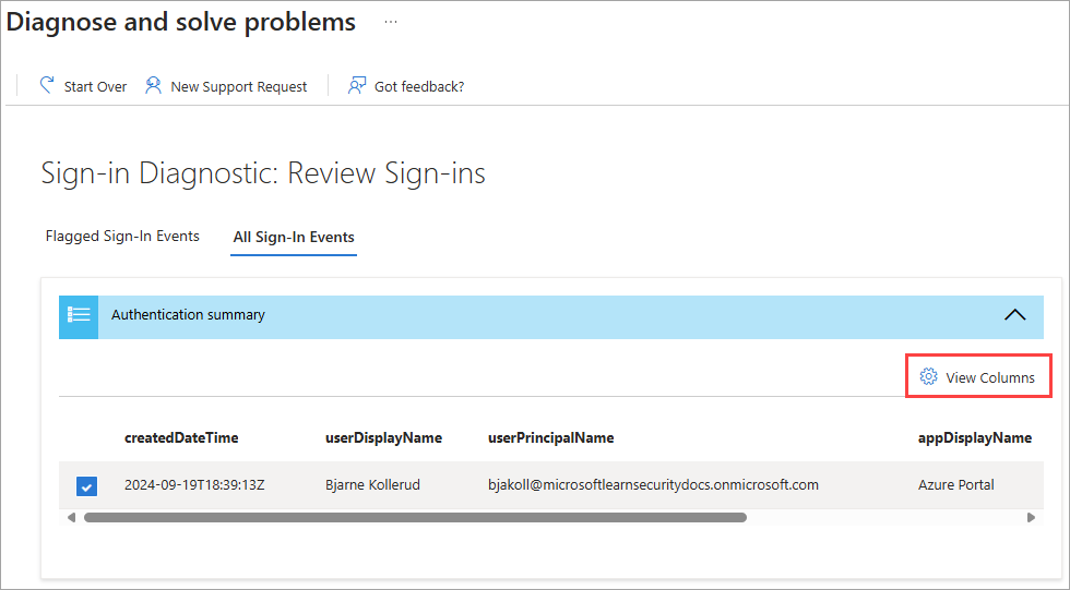 身份验证摘要的屏幕截图。