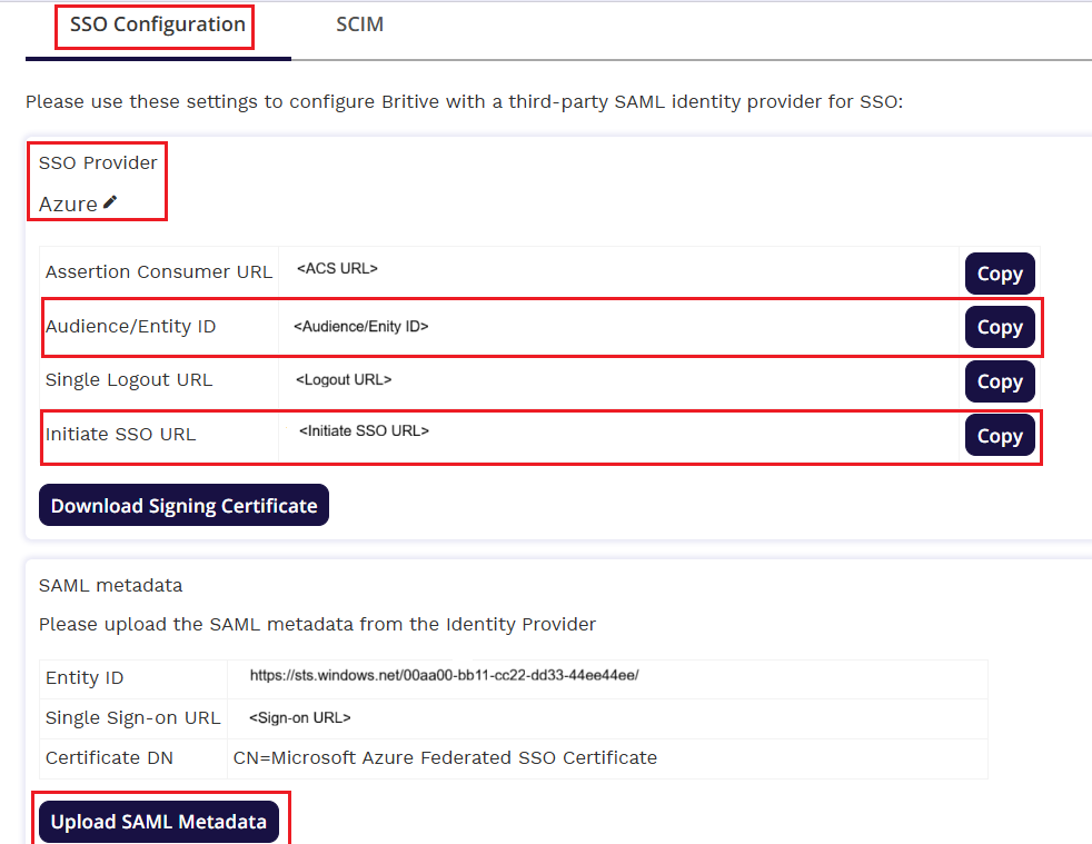 SSO 配置设置的屏幕截图。