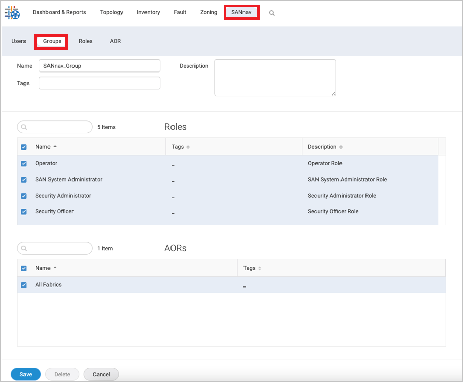 显示如何在 brocade 中创建组的屏幕截图。