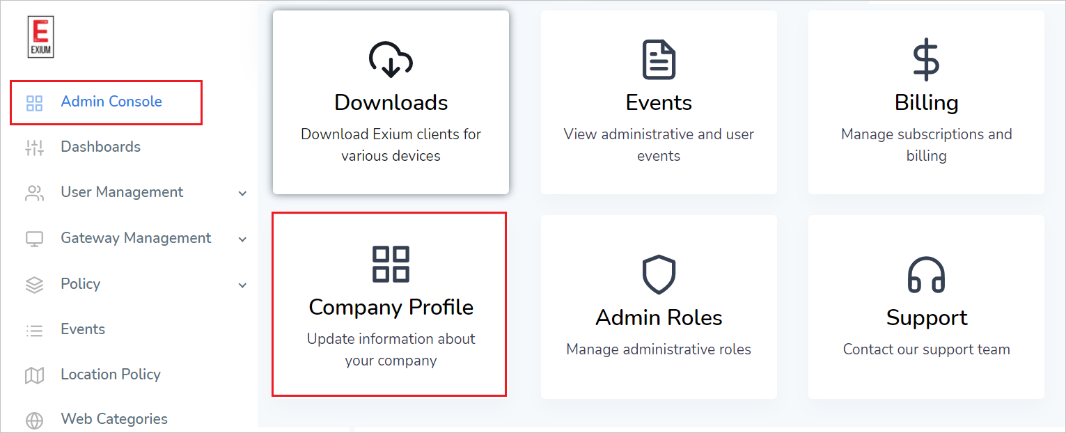 管理控制台的屏幕截图
