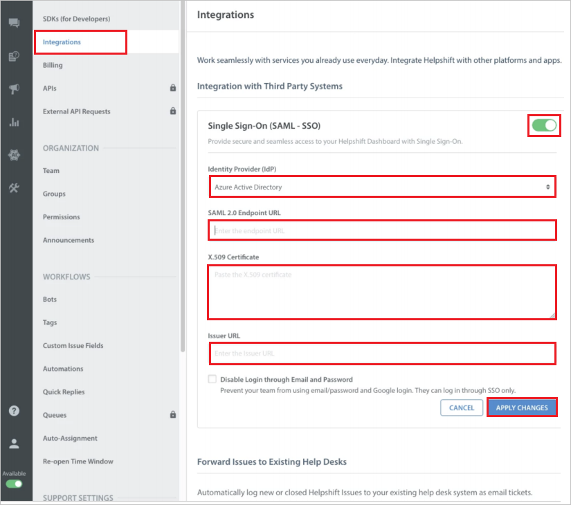 显示可在其中执行所述步骤的“集成”选项卡的屏幕截图。