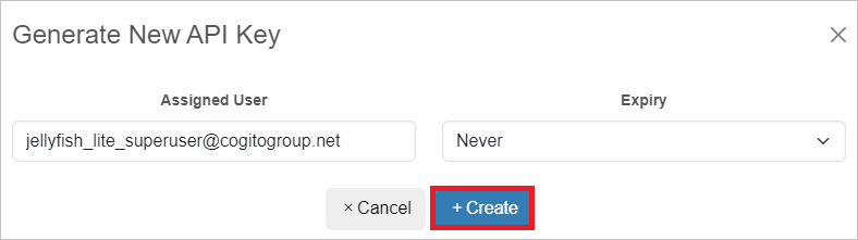 创建新 API 密钥的屏幕截图。
