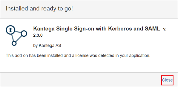 屏幕截图显示选择了“关闭”操作的“已安装并准备就绪”屏幕。