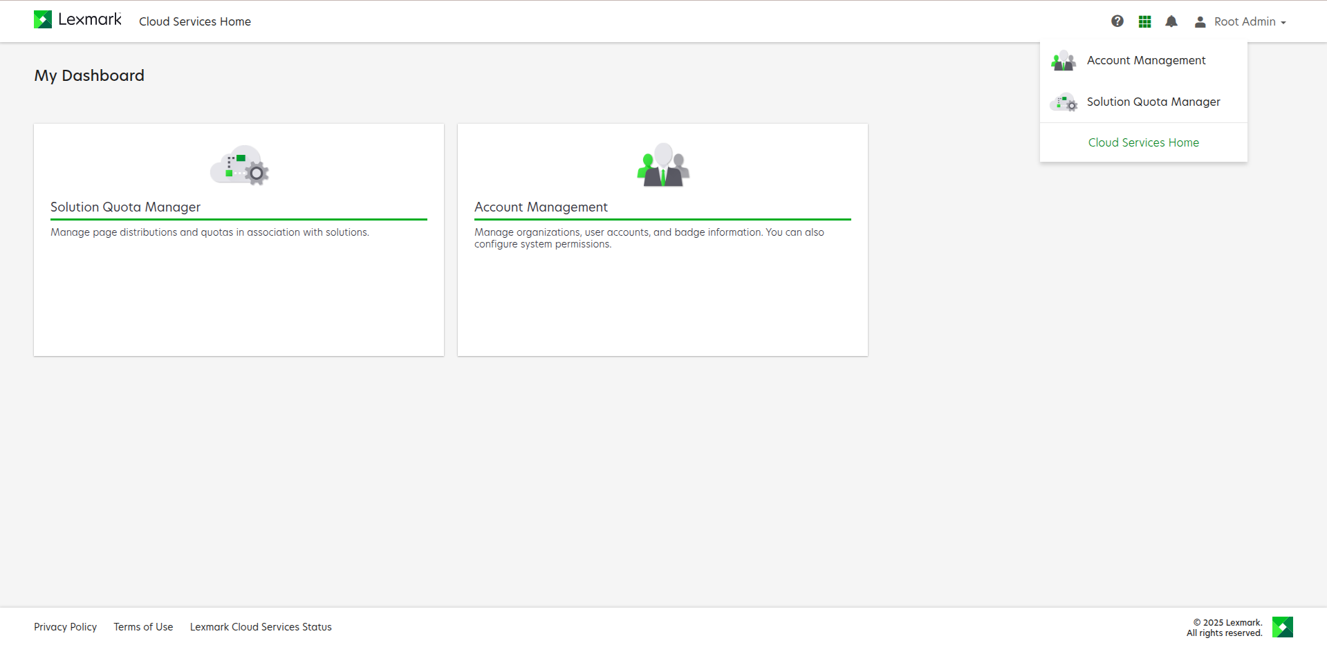 选择“帐户管理”的屏幕截图。