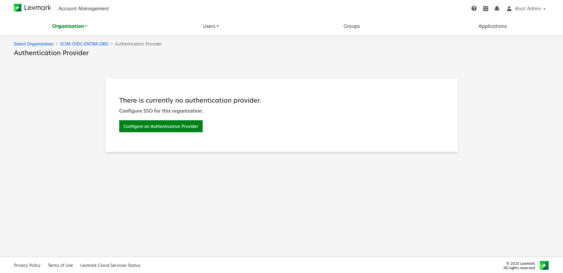 配置身份验证提供程序的屏幕截图。