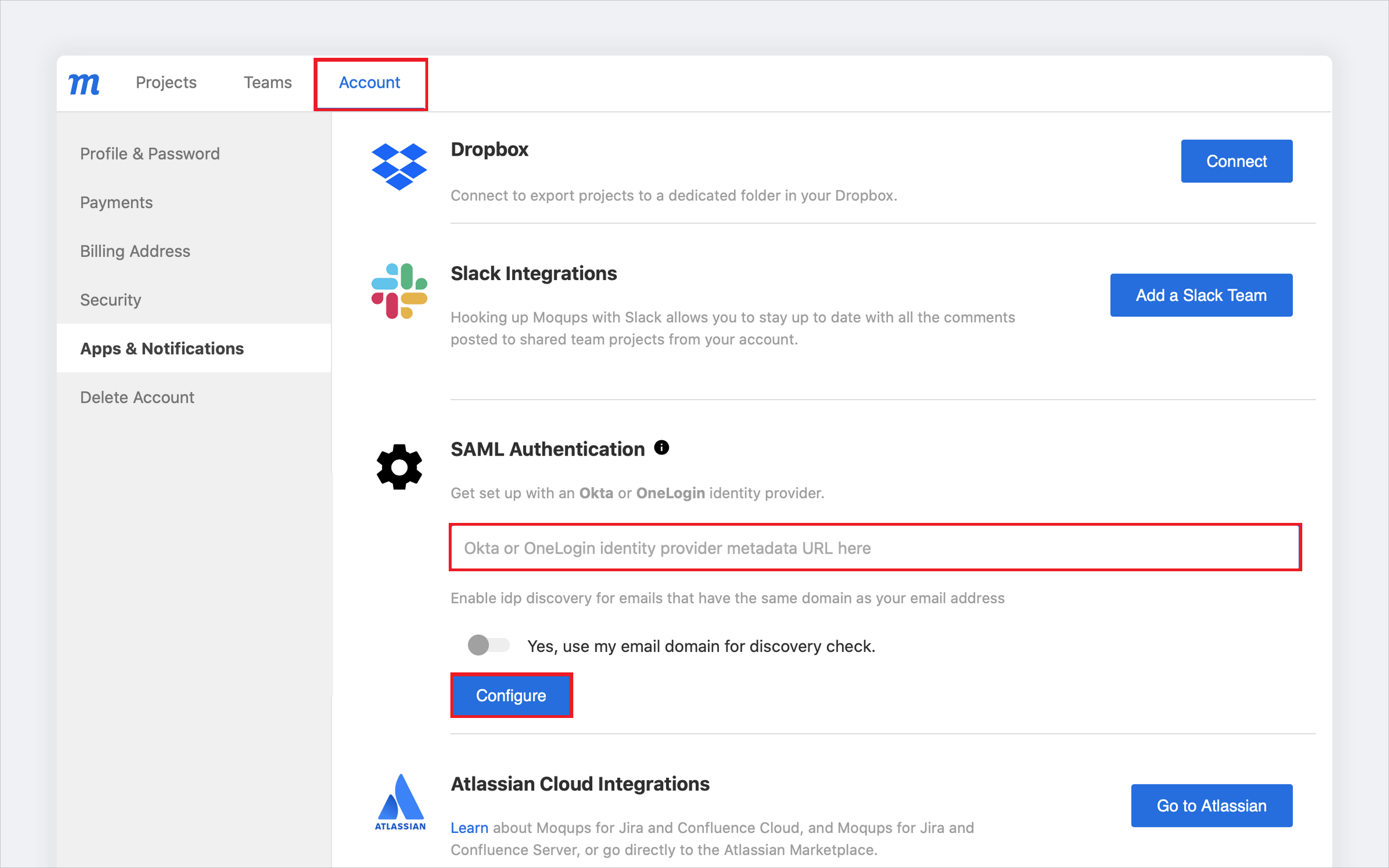 “配置”部分的屏幕截图。