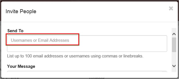 屏幕截图显示了“邀请用户”部分，可在其中输入用户数据。