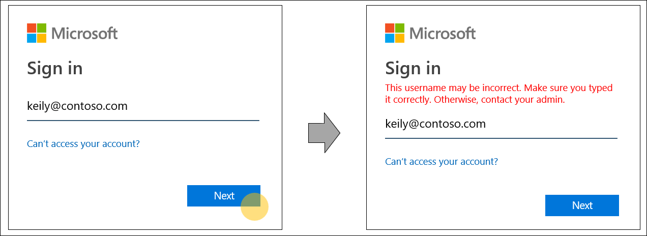用户名键入错误或未找到的屏幕截图。