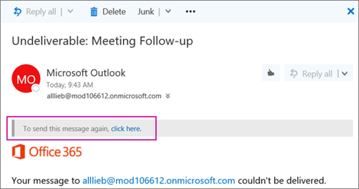 屏幕截图显示未送达退回邮件的一部分，其中包含重新发送邮件的选项。