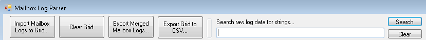 “邮箱日志分析器”窗口中“将邮箱日志导入网格”按钮的屏幕截图。