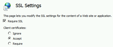 I S 管理器窗口中“S S L 设置”页的屏幕截图。