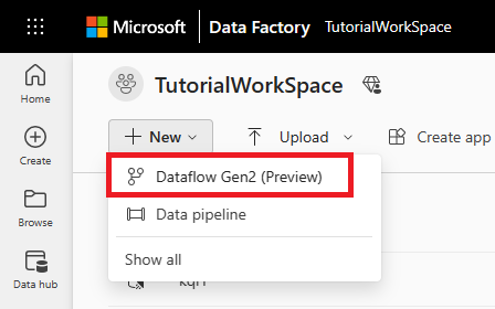 Screenshot showing the new Dataflow button.